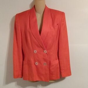 Vintage Hourglass  Coral Peach Lined Lightweight Blazer  90s Shoulder Pads